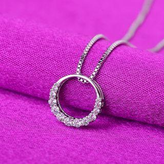 Hoop Rhinestone Pendant Sterling Silver Necklace Necklace - Silver - One Size