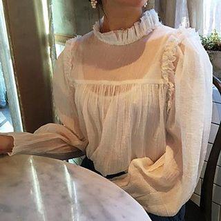 Pleated Ruffle Trim Blouse