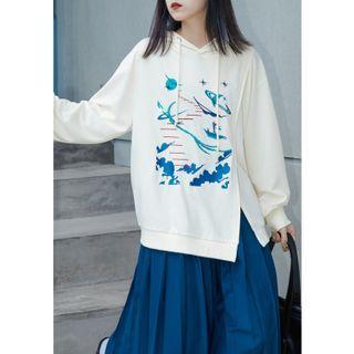 Embroidered Side-slit Hoodie