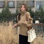 Turtleneck Cold-shoulder Button-accent Pullover