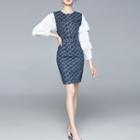 Set: Puff-sleeve Blouse + Sleeveless Denim Dress