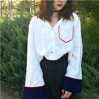 Pocket Front Long Sleeve Shirt As Shown In Figure - One Size