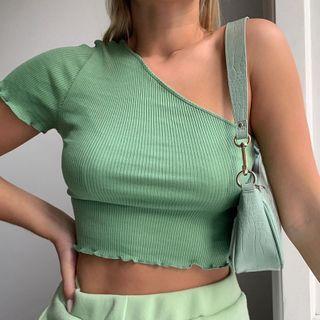 One-shoulder Short-sleeve Cropped Top
