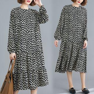 Dotted Round-neck Ruffle-sleeve Dress