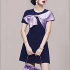 Short-sleeve Bow Front A-line Mini Dress