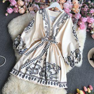 Puff-sleeve Paisley Print Mini Smock Dress