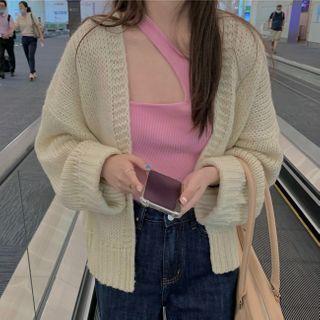 Open-front Cardigan / One-shoulder Camisole Top