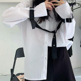 Color-block Belt Strap Oversized Shirt As Shown In Figure - One Size