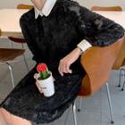 Contrast-collar Fringed Midi Dress