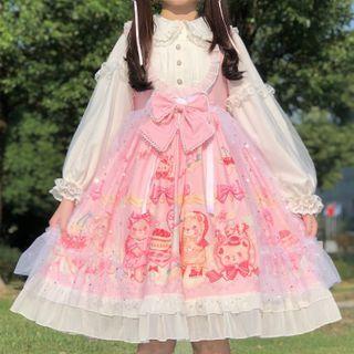 Printed Sleeveless A-line Dress / A-line Skirt / Ruffle Blouse / Headpiece