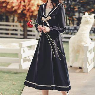 Sailor Collar Bow Midi A-line Dress