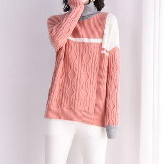 Turtle Neck Color Panel Sweater