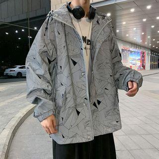 Reflective Print Hooded Zip-up Jacket