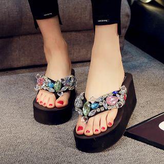Rhinestone Platform Flip Flops