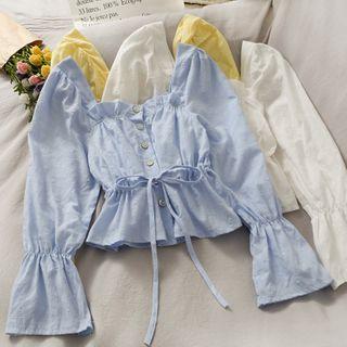 Drawstring-waist Linen Crop Blouse In 6 Colors