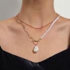 Pearl Pendant Asymmetrical Layered Necklace