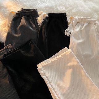 High-waist Drawstring Plain Corduroy Pants
