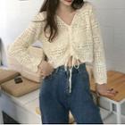 Drawstring Crocheted Sweater