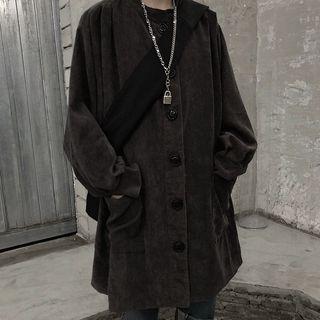 Round Neck Plain Corduroy Button Coat