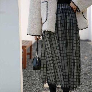 High-waist Plaid Pleated Mesh Skirt