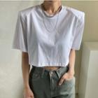 Round-neck Padded Shoulder Short-sleeve Cropped T-shirt