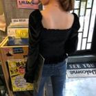 Velvet Long-sleeve Slim-fit Cropped Top Black - One Size