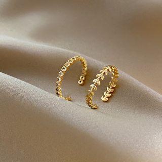 Rhinestone Alloy Open Ring / Leaf Alloy Open Ring J471 - Set - Gold - One Size
