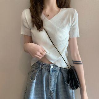 Plain Wrapped Short Sleeve Top
