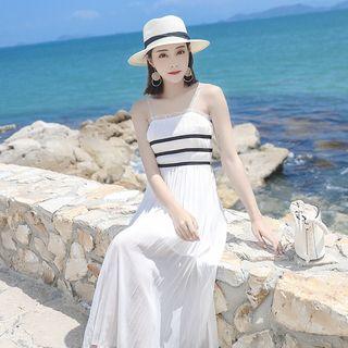 Spaghetti-strap Striped A-line Midi Dress