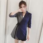 Contrast Panel Tie-side Long Blazer