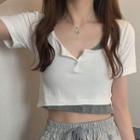 Mock Two Piece Crew-neck Cropped T-shirt