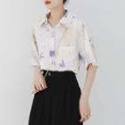 Round Collar Printed Short-sleeved Top As Shown In Figure - One Size