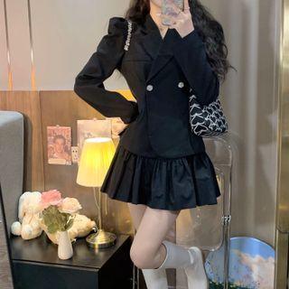 Long-sleeve Plain Blazer / Plain Mini Skirt