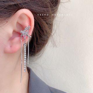 Flower Rhinestone Fringed Alloy Cuff Earring