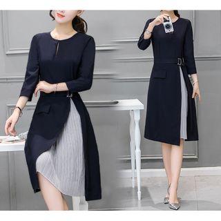 3/4-sleeve A-line Panel Dress