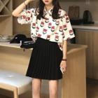 Pattern Printed Short-sleeve Blouse As Shown In Figure - One Size
