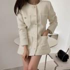 Multi-pocket Tweed Long Jacket