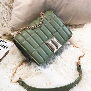 Faux Leather Stitched Metal Accent Chain Strap Crossbody Bag