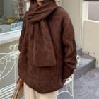 Long-sleeve Plain Cable Knit Sweater With Scarf