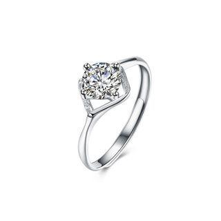 925 Sterling Silver Fashion Hollow Diamond Cubic Zircon Adjustable Ring Silver - One Size