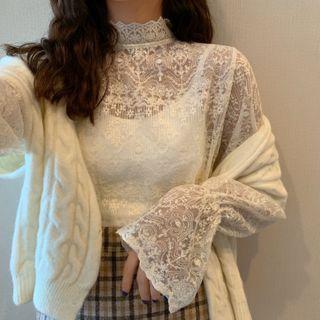 Lapel Lace Long-sleeve Top