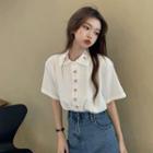 Short-sleeve Embroidered Shirt / Denim Skirt