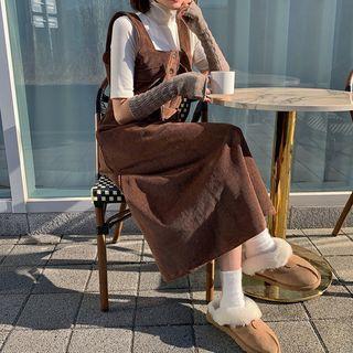 Belted Corduroy Long Pinafore Dress