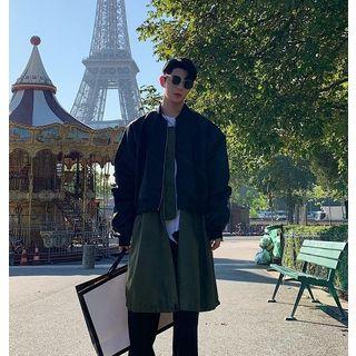 Mock Two-piece Long Bomber Jacket Black - One Size
