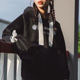 Rose Embroidered Lettering Hoodie