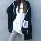 Letter-patch Oversized Zip-up Hoodie