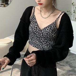 Leopard Print Cropped Camisole Top / Cropped Cardigan