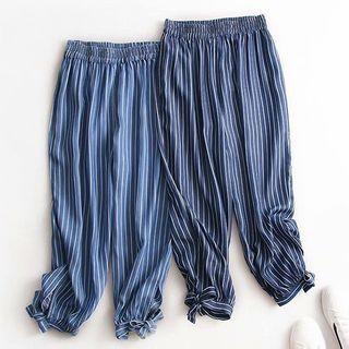Striped Gathered Cuff Jeans