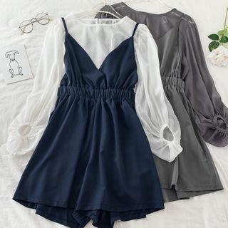 Set: Chiffon Blouse + Pinafore Shorts