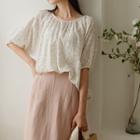 Dolman-sleeve Cotton Floral Top